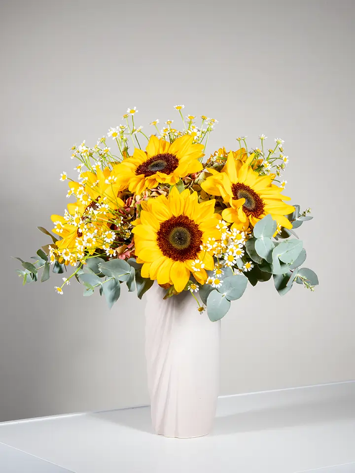 Acchiappasole Bouquet Lucille - Giallo, 3 Dischi Ondulati Da 8cm Con Stelo 25cm, Per Vasi E Fioriere - Foto 10